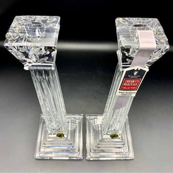 Waterford Crystal George Washington Candlestick Holders 11.75” Wood Base HTF NIB - Picture 6 of 15